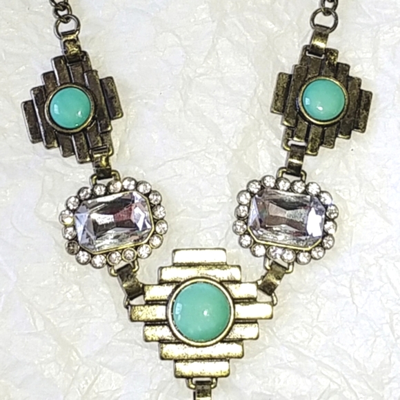 SOUTHWESTERN STYLE TURQUOISE AQUA & RHINESTONE STATEMENT NECKLACE - Picture 3 of 6
